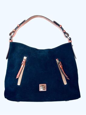 Dooney & Bourke Cooper Navy Suede Hobo Bag with Tan Trim NWT